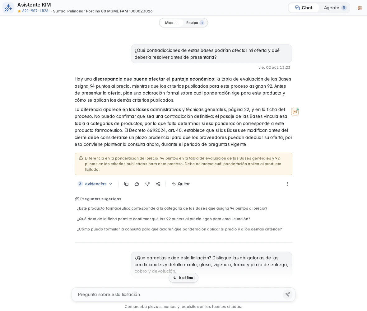 Consulta de KIM sobre diferencias en las bases de 621-907-LR26, con respuesta, alerta y fuentes disponibles.